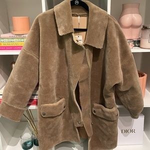 Free People faux shearling and leather tan jacket